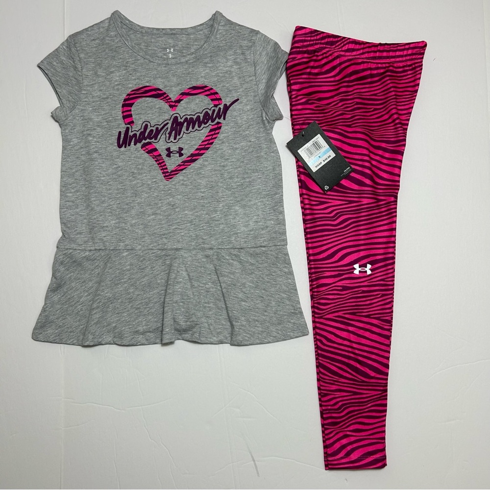 Under Armour Girls' Tunic Top and Leggings Set Outfit Mod Gray Pink Sz 4 5 6
